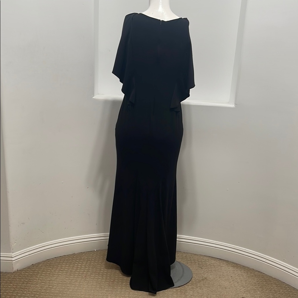 Zac Zac Posen Black Crepe Maxi Gown Ruffle Accent At Back Size 14 - Picture 10 of 11